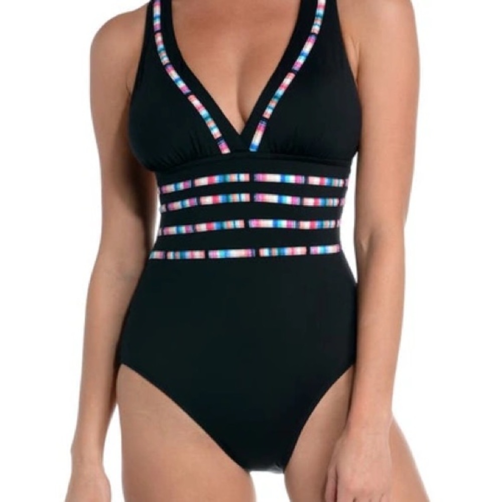 Catalina Black One Piece Crossback with Colorful Stripes 14
